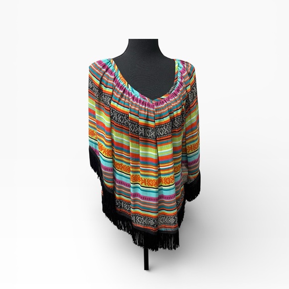 ivy jane Tops - Ivy Jane Boho Fringe Tunic Top Multicolor Striped Festival Western Large